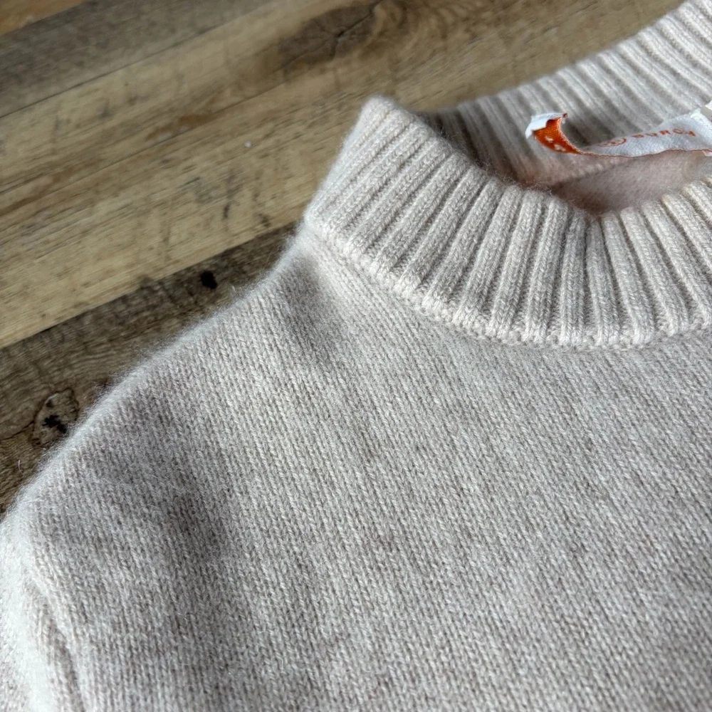 Tory Burch Oatmeal Rainbow Stripe Cashmere Crewneck Sweater